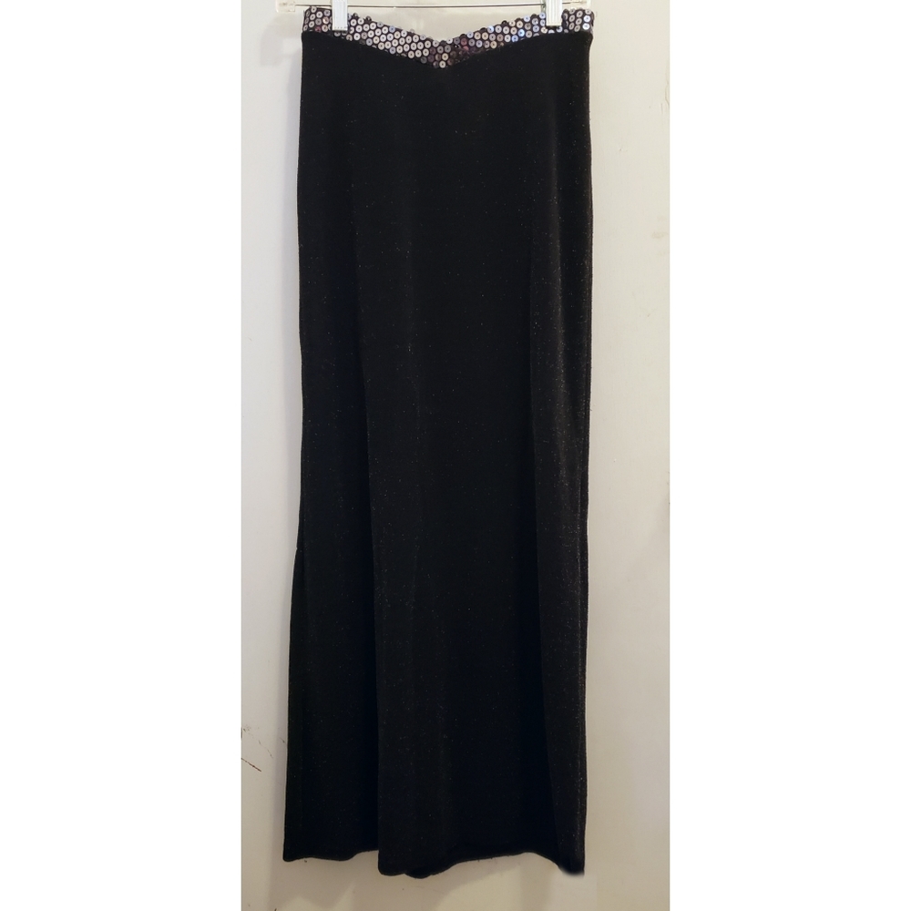 Vintage Frederick's of Hollywood black sparkly lurex sequin waist maxi s…